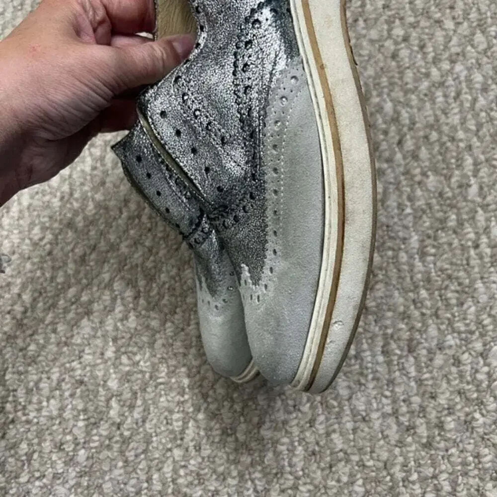 Boemos gray silver Oxford loafers slip on shoes leather  size 38